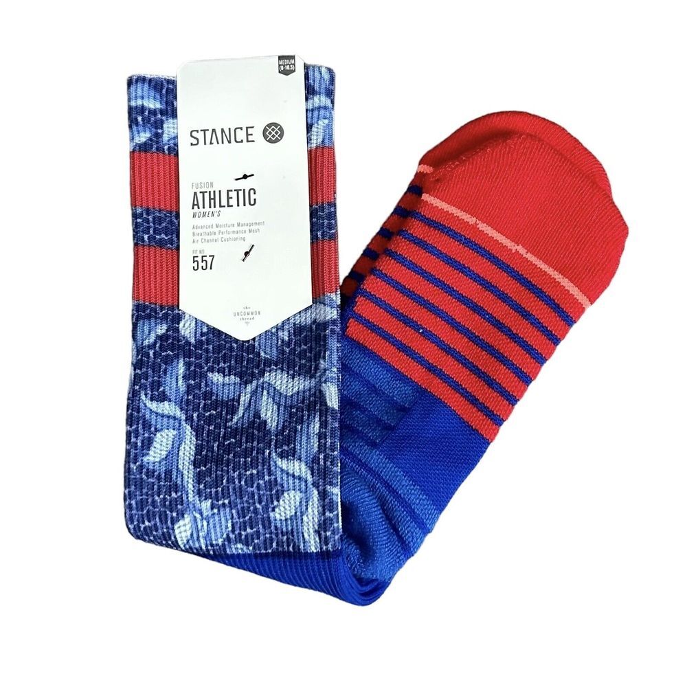 Stance Fusion Crew Height Blue Red Stripes Mesh Socks Size M (8 - 10.5)